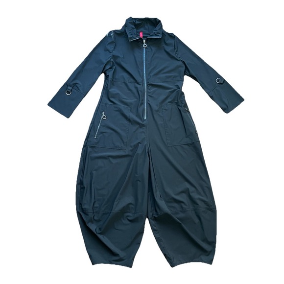 IC By Connie K Jumpsuit Women Barrel Leg Zip Up Lightweight Stretch Black Medium - Picture 2 of 11